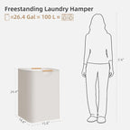 STORAGE MANIAC 2-Pack Large Laundry Hamper, 80L (21.1 Gal) Collapsible Laundry Basket with Bamboo Handles, Freestanding Waterproof Clothes Hamper for Laundry Room, Bedroom, Dorm, Towels, Toys, Beige