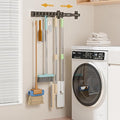 Pull Out Broom Holder With 9 Adjustable Sliding Hook, Multifunctional Slide Broom And Mop Storage/Organizer Garage Organization Hooks, for Closet Laundry - 16.14inch/41cm