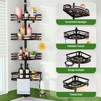 HAMITOR Shower Caddy Tension Pole: Rustproof Bathroom Corner Shelf for Renters, 47-121 inches Adjustable Organizer with Soap Holder-Large Capacity Rack for Shampoo Storage Home Accessory- Bronze