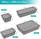 28 PCS Clear Plastic Drawer Organizers Set, 4 Size Desk Drawer Organizer Trays for Makeup, Jewelry, Kitchen Utensils, Gadgets and Office Accessories, Black