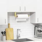 Paper Towel Holder Under Cabinet - Stainless Steel Paper Towel Holder Wall Mount, Self-Adhesive or Drilling, Matte Gold Towel Rack for Kitchen Organization and Storage, Kitchen Paper Roll Holder