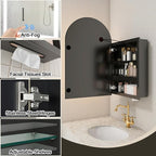 Arched Medicine Cabinet Mirror No Assembly Needed Bathroom Mirror with Storage Recessed or Surface Mount Options (Black-LED, 31.5" L x 19.7" W)