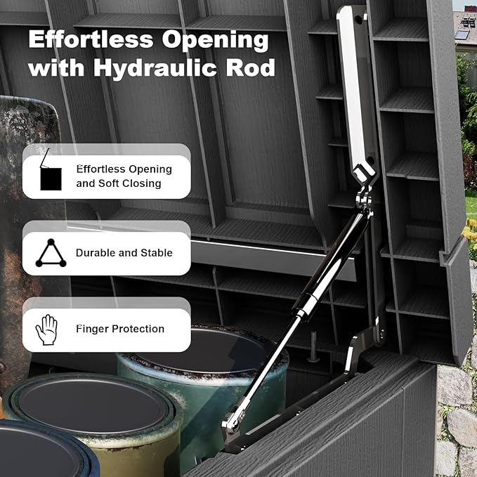 280 Gallon Large Deck Box,Resin Outdoor Storage Box with Lockable for Patio Furniture, Garden Tools Waterproof Outside Storage Box, Black