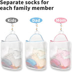 3Pcs Hanging Laundry Bags for Socks with S Hooks, 12 X 10 inch 3 Color Mesh Laundry Bags for Washing Machine