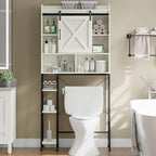 Vabches Over The Toilet Storage Cabinet, Farmhouse Storage Cabinet Over Toilet with Sliding Door & Toilet Paper Holder Stand, Home Space-Saving Toilet Rack for Bathroom, Restroom