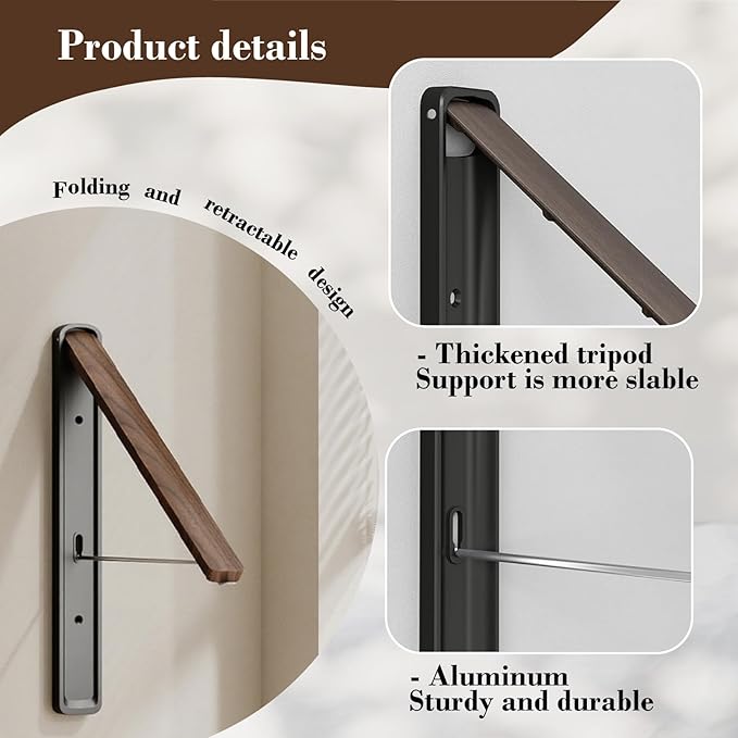 Retractable Wall Mounted Drying Rack - Foldable Clothes Hanger in Walnut or Oak Color for Laundry Room, Closet & Balcony (Walnut, 1 Rack)