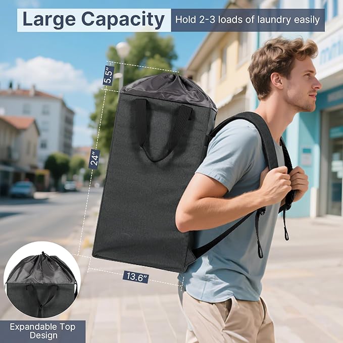 Bukere Laundry Backpack for College Students Dorm Essentials, Extra Large 90L Hanging Bag with Adjustable Shoulder Straps, Portable Laundry Tote for Apartment, Laundromat, Travel