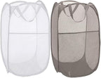 BATTOO Deluxe Strong Mesh Pop up Laundry Hamper Basket with Side Pocket Foldable Hamper for Laundry Room, Bathroom, Kids Room, College Dorm or Travel Grey + White