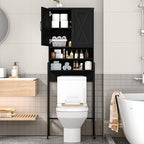 Vabches Over The Toilet Storage Cabinet, Farmhouse Over Toilet Storage Cabinet, Metal Frame with 2 Barn Doors, Home Space-Saving Toilet Rack for Bathroom, Toilet, Laundry Room,Black