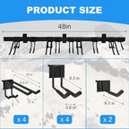 48'' Ski Rack Wall Mount,12 Pairs Ski Holders for Wall with Movable Rubber-Coated Hooks for Garage Storage Organizer System, Snowboard Wall Mount for Garage and Home Shed, Holds Up to 880lbs