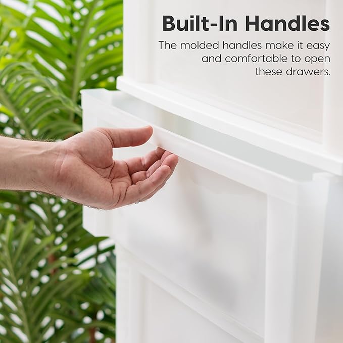 IRIS USA Plastic Drawer Storage Organizer Rolling Cart, with Wheels Casters, 3-Drawers, for Art Craft Supplies Bathroom Dorm Bedroom Laundry Room, Wide, White