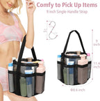 F-color Mesh Shower Caddy Portable, Large Capacity Shower Bag Basket Tote for College Dorm Room Toiletry Gym Rv Essentials, Bathroom Caddy Bag with S Hook, Black