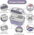 Electric Lunch Box Food Heater, 3 in 1 Ultra Quick Heated Lunch Boxes for Adults, 12V/24V/110V Portable Food Warmer for Car/Truck/Office With Fork Spoon and Insulated Carry Bag, Gifts for Men
