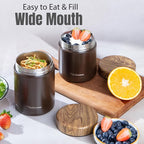 Stainless Steel Insulated Food Jar Set of 2 (16oz + 12oz) | Wide Mouth | Soup Thermo for Hot Food Lunch Container | Thermal LunchBox | Insulated Soup Bowl | Hot and Cold Lunch Box for Adults | Mocha