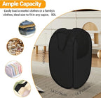 Pop Up Laundry Hamper with Side Pockets, Foldable Laundry Basket Reinforced, Privacy Protection Collapsible Basket, Sturdy and Lightweight Clothes Hamper for Dorm, Bedrooms, Bathrooms, Travel black