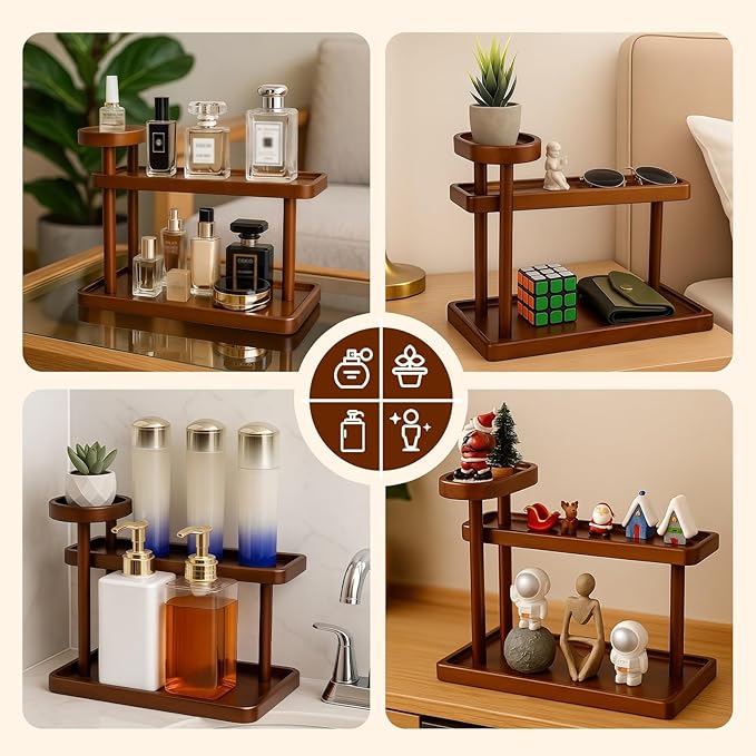 Bathroom Countertop Organizer,Vanity Organizer and Storage for Cosmetic Skincare Perfume, Ideal Storage Solution for Perfumes, Cosmetics, Spices, Handmade Toys, Office Supplies. (Brown)