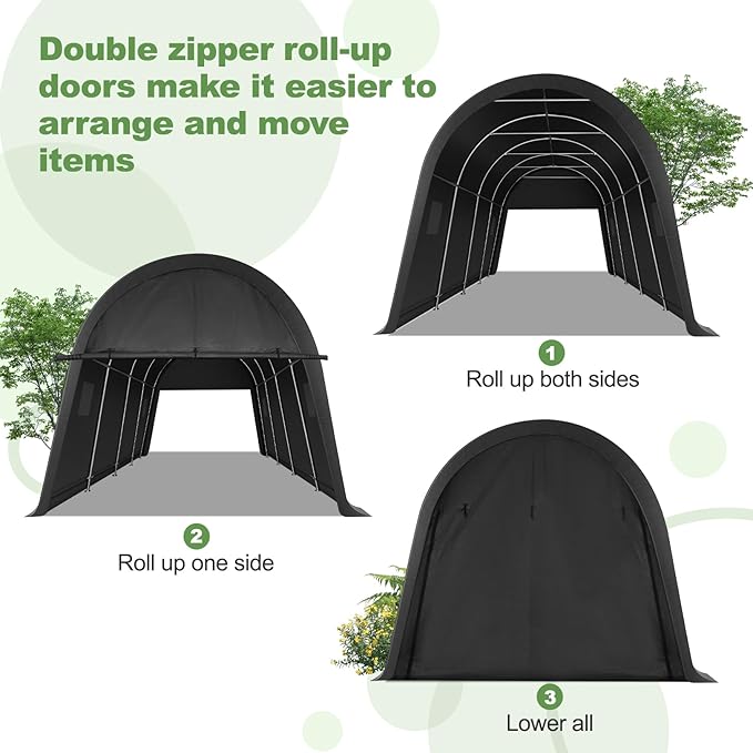COBIZI Carports 10x20 Heavy Duty Car Canopy Garage with Removable Doors & Vents, Galvanized Frame Portable Carport Canopy Outdoor Storage Shelter with All-Season Tarp for Car Boat Truck