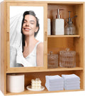 ZYBT Bamboo Bathroom Cabinet,Mirrored Medicine Cabinets,Bathroom Cabinet Wall Mounted with Storage,Medicine Cabinets with Mirror,Over The Toilet Storage with 2 Sliding Doors