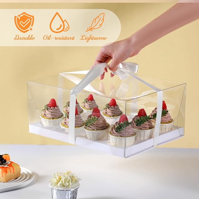 JCD 5.5inches height 4 Sets x 12 Counts Cupcake Containers Clear Plastic Cupcakes Box 12 Holders Dozen Cupcake Boxes, Disposable Cupcake Carrier Holder with Detachable Lid, BPA Free(12count/4pcs)