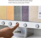Divided Rice and Cereal Dispenser 6 Grid Food Storage Containers Grain Storage Box Household Food Dispensers 10L Capacity Suitable for Rice Beans Wall Mounted Dry Food