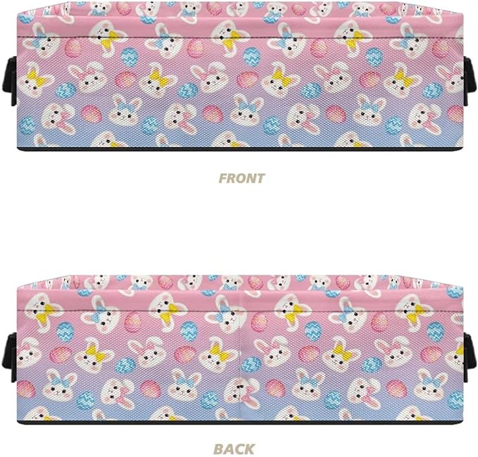 Narrow Storage Bins Multi-purpose Storage Baskets with Handles Bathroom Essentials Organizer Basket Fabric Vanity Tray for Office Supplies, Easter Egg Cute Bunny Rabbit Pink Blue Gradient