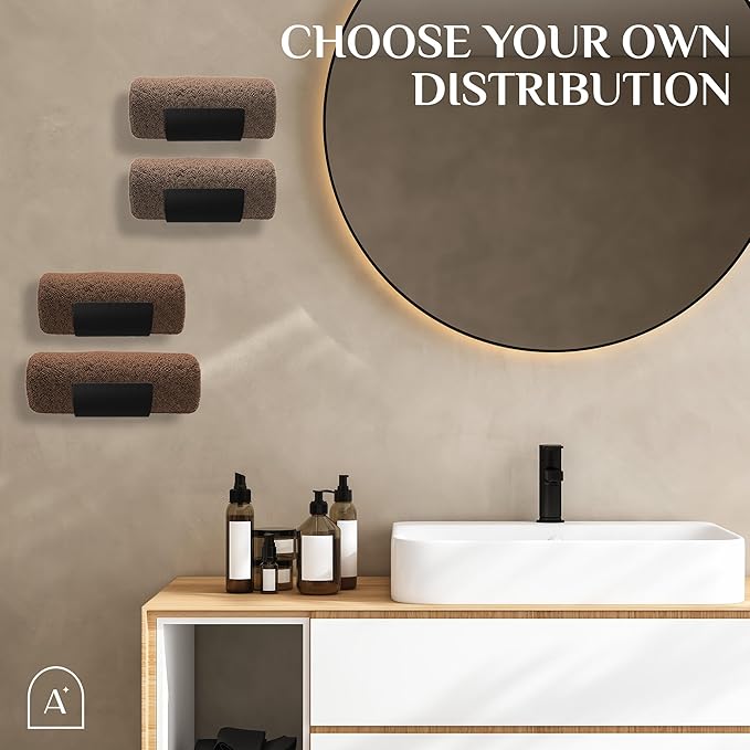 Bamboo Towel Rack by Aura Nest Set of 4 Wood Towel Racks Bamboo Bathroom Accessories -Wall Towel Holder for Rolled Towels Wooden Towel Racks for Bathroom Spa Bathroom - Black