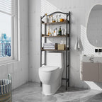 Tangkula Over The Toilet Storage Rack, 3-Tier Above Toilet Bathroom Shelf with Adjustable Bottom Bar & Anti-Toppling Devices, Metal Frame, Freestanding Bathroom Space Saver for Laundry (Black, 66" H)