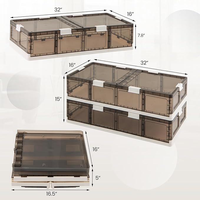 Giantex 26.5Gal Under Bed Storage Containers, 2 Pack Stackable Rolling Plastic Storage Boxes with Wheels & Lids, Clear Collapsible Storage Bins for Clothes, Shoes, Blankets