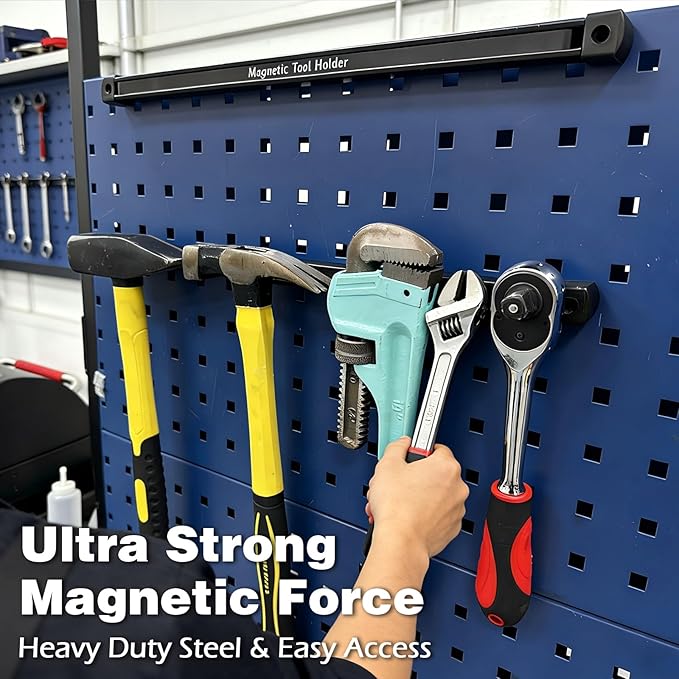 Double Sided Magnetic Tool Holder, 17 Inch Magnetic Screwdriver Holder Rack, Easy to Install Magnet Tool Organizer for Garage Storage, Workshop, Jobsite, Shed and Kitchen (2 Pack)