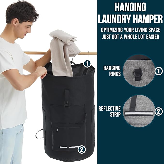 Laundry Bag Extra Large 115l, Heavy Duty Laundry Backpack, College Laundry Bag with Straps, Backpack Laundry Bags with 4 Pockets, Dorm Essential, Laundry Bags for Dorm Room, Apartment, Laundromat