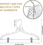 Quality Clear Plastic Skirt Hangers - 12 Pack Crystal Cut for Skirt, Pant, Dress, Suit, Coat Hangers Heavy Duty & Nonslip Design Asujtable Clips, Swival Hook, 17" inch (12, Crystal Skirt)