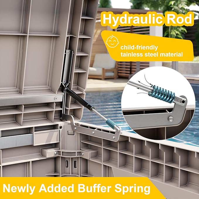 280 Gallon Deck Box Outdoor, Waterproof Outdoor Storage Boxes with Lids, Outside Resin Lockable Storage Box for Patio Cushions, Garden Tools(Grey)