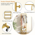 Heavy Duty Clothing Rack with Wheels,Modern Garment Rack with 3 Metal Shelves, 71.8Inches Display Rack for Hanging Clothes, Hanging Rod for Small Space,Gold