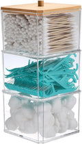 Hipiwe 3 Tiers Acrylic Cotton Swab Organizer Clear Qtip Holder with Lid Stackable Bathroom Accessories Storage Box for Office Living Room Bathroom, 3.7 x 3.5 x 7.8 Inch