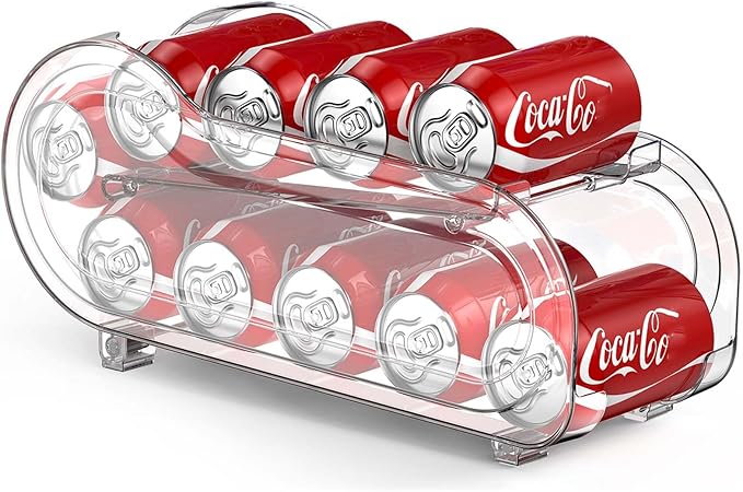 Auto-Rolling Soda Can Organizer for Refrigerator/Fridge, UpgradedSoda Can Dispenser & Holder for Pantry Storage 10 Standard Size 12oz/ 11.2oz/ 355ml/ 330m Drink Short Cans (Clear)