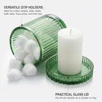 2 Pack Qtip Holder - Apothecary Jars with Lids, Bathroom Organizers and Storage Canister for Cotton Balls,Swabs,Floss Picks,Hair Ties,Clear Glass Vintage Bathroom Decor Jar Set (Green)