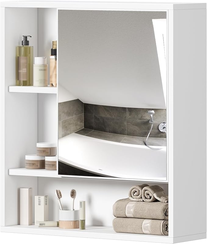 ChooChoo Bathroom Wall Mirror Cabinet, Medicine Cabinet with Single Door and Adjustable Shelf, Over The Toilet Space Saver Storage Cabinet, White