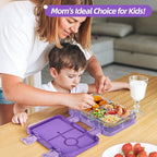Bento Lunch Box for Kids, Plastic Lunch Box Case, 5/6 Tritan Compartments, BPA free, Ideal Portion Sizes for On-the-Go Meal, Shiny Purple and Clear