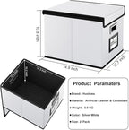 Huolewa Portable Leather File Organizer Boxes with Lids, Collapsible File Folder Organizer Boxes, Decorative Small Filing File Cabinet for Home/Office, Easily Store Documents/Hanging File Folders