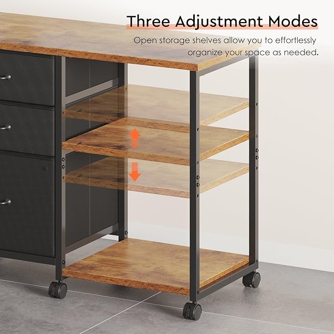 3 Drawer File Cabinet with Wheels Rolling Printer Stand with Open Storage Shelf Fabric Lateral Filing Cabinet for Home Office,Rustic Brown