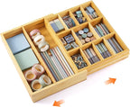 Bamboo Sliding Desk Drawer Organizer 8.6'' up to 17'' x 12'' x 2.2'' Expandable Office Desk Accessories Supplies Tray with 11 Compartments for Pens, Notebooks, Rulers, and Makeup Jewelry Vanity