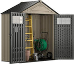 Rubbermaid Resin Outdoor Storage Shed With Floor (7 x 3.5 Ft) Weather Resistant, Brown Gable, Organization for Home/Backyard/Garden Tools/Lawn Mower/Bike Storage/Pool Supplies