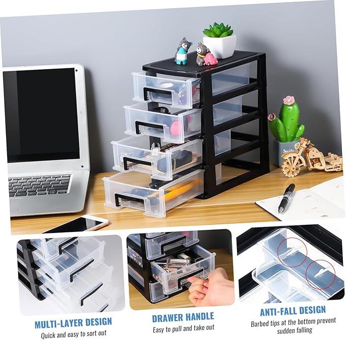 Angoily 4 Drawer Desk Organizer, Plastic Home Office Storage Organizer, Makeup Organizer Storage Station Cube, Cosmetics Jewelry Storage Box, 4 Drawer for Bathroom, Desk, Office (8.31x5.98x9.92 Inch)