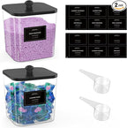 2 Pack Clear Laundry Pods Container, Plastic Square Laundry Room Organization and Storage Jars with Black Lids, Scoops & Labels for Detergent, Powder, Dryer Balls