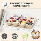 12 Count x 12 Sets Plastic Cupcake Containers, Durable and BPA-Free Cupcake Holder with Lid for Easy Transport Storage, Stackable Clear Cupcake Carriers, Reusable Dessert Boxes