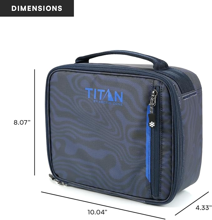Titan by Arctic Zone Fridge Cold Lunch Box with 2 Gel Ice Packs, Small Insulated Cooler Bag with Leak Proof Lining for School and Work, Dark Wave