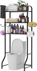 3-Tier Over The Toilet Storage Shelf，Bathroom Organizers and Storage Over Toilet，Metal Bathroom Space Saver with 2 Bars，1 Paper Holder and 4 Hooks,Black