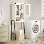 Over The Toilet Storage Cabinet with Tempered Glass Doors & Adjustable Shelf, Bathroom Organizers and Storage with Metal Stand Space Saver Over Toilet Organizer, Tall Freestanding Rack, White