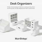 BLUE GINKGO Compact Desk Organizer – Small 5-Compartment, Half Drawer Storage – Pen Holder, Stationery Organizer for Desktop, Vanity, Shelf (Made in Korea, White)