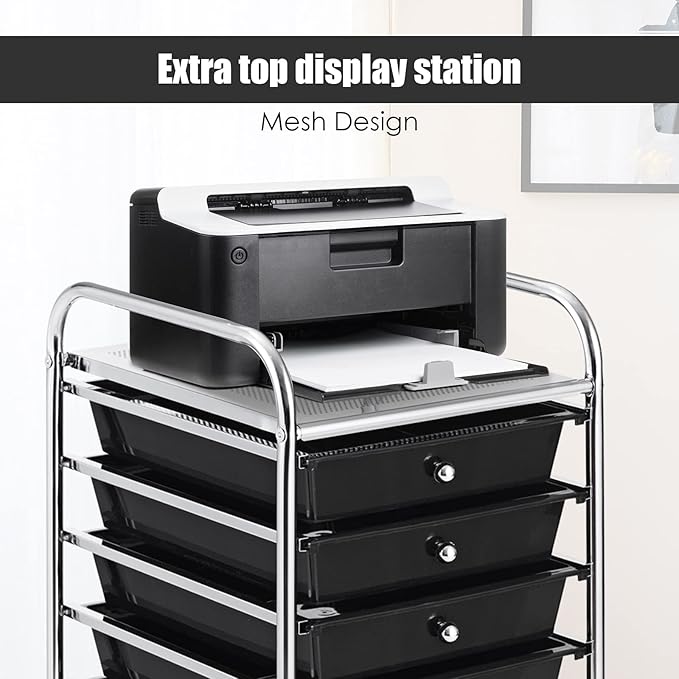 GOFLAME 10-Drawer Rolling Storage Drawer Cart, Utility Cart with Removable Drawers & Metal Frame, Mobile Art Craft Drawer Cart with Lockable Wheels for Home, Office, Studio, School, Black